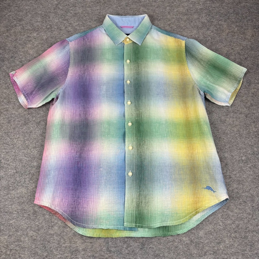 Tommy Bahama Linen Button Up Shirt Rainbow Colorful Mens Medium M